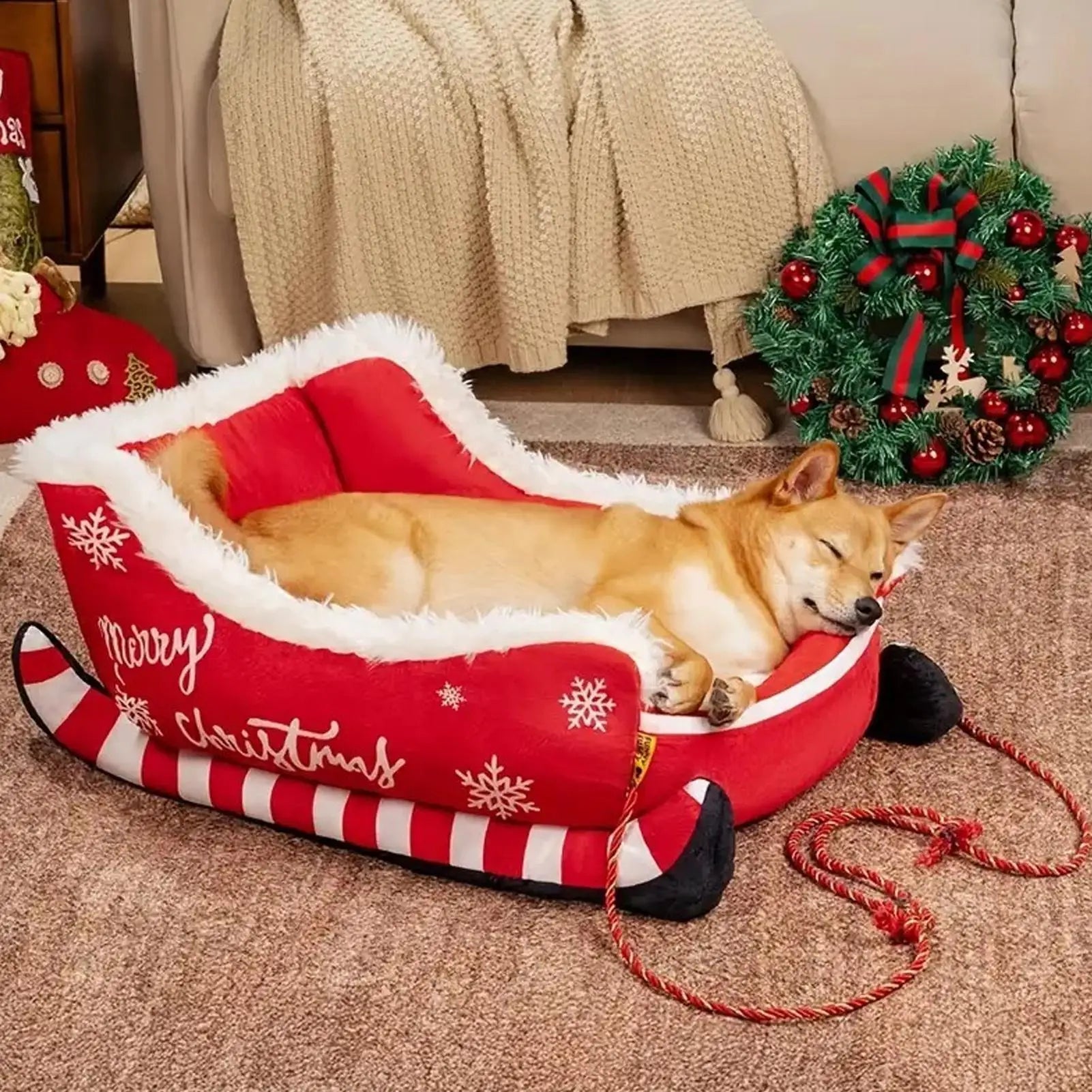 Rotes Hundebett, rutschfestes Kissen, warmes, waschbares Hundebett für Winter, Welpen, Tier, drinnen und draußen, Auto, Sofa, Kiste