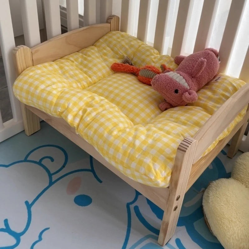 ‌ Haustierbett aus massivem Holz, erhöhtes Katzenhaus mit verdicktem Boden