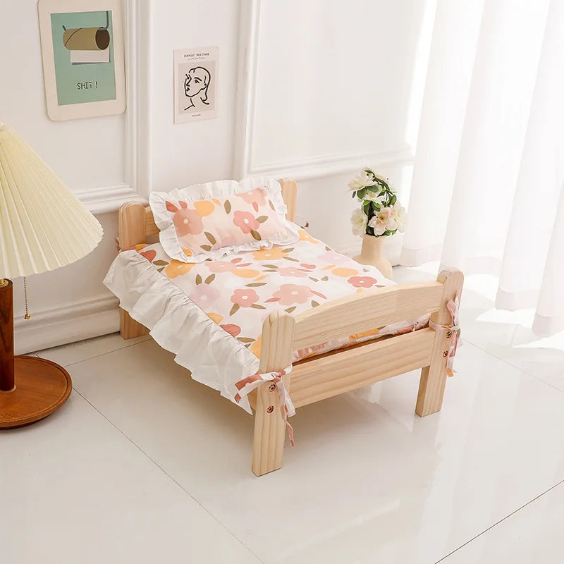 ‌ Haustierbett aus massivem Holz, erhöhtes Katzenhaus mit verdicktem Boden