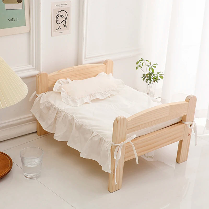 ‌ Haustierbett aus massivem Holz, erhöhtes Katzenhaus mit verdicktem Boden