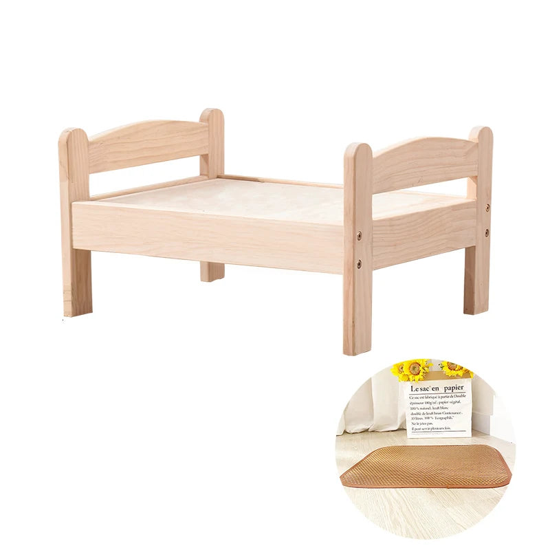 ‌ Haustierbett aus massivem Holz, erhöhtes Katzenhaus mit verdicktem Boden