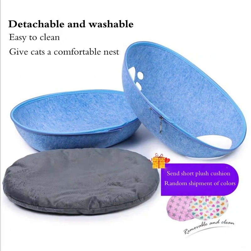 Katzenbett aus Naturfilz – gemütliche Katzenhöhle mit Kissen