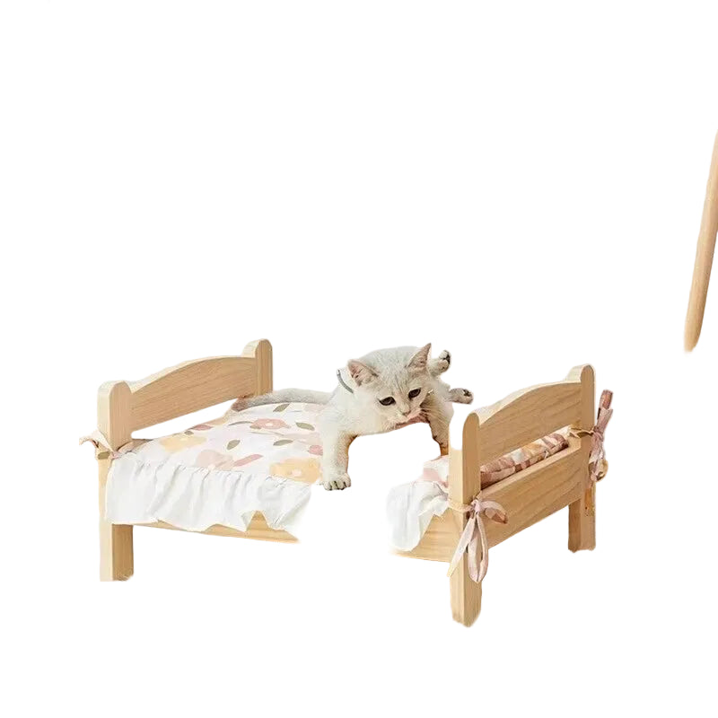 ‌ Haustierbett aus massivem Holz, erhöhtes Katzenhaus mit verdicktem Boden