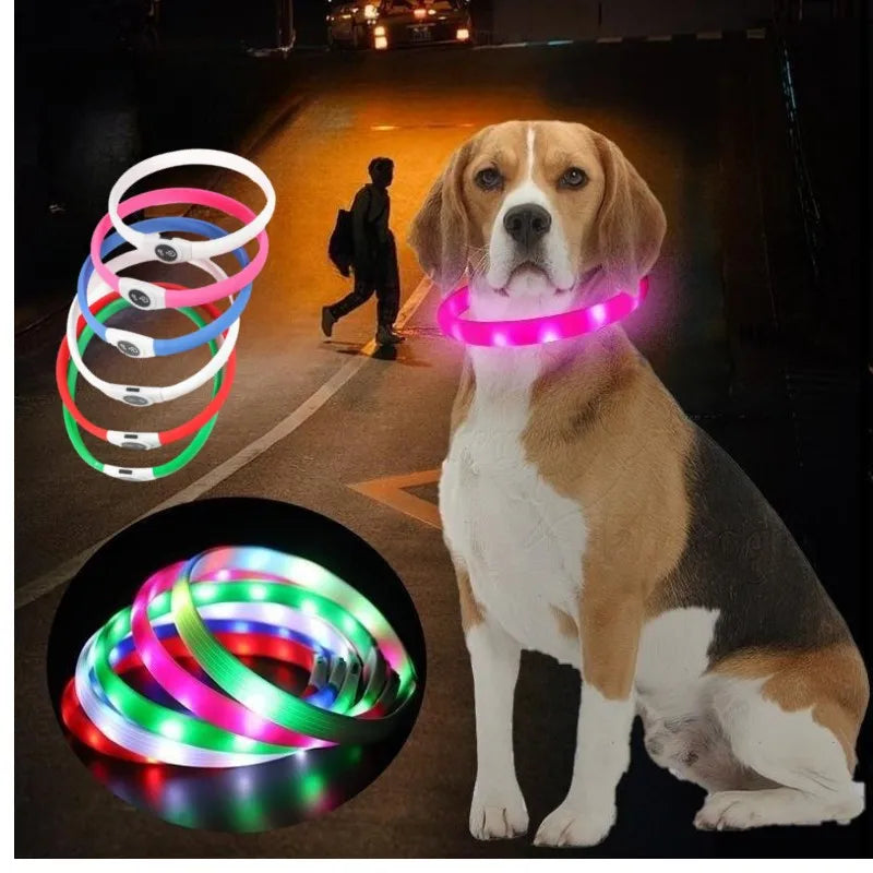 Neues LED-Leucht-Hundehalsband aus PVC, wasserdicht, für große, mittelgroße und kleine Hunde, USB-Licht, Nachtsicherheit, leuchtendes Haustierzubehör