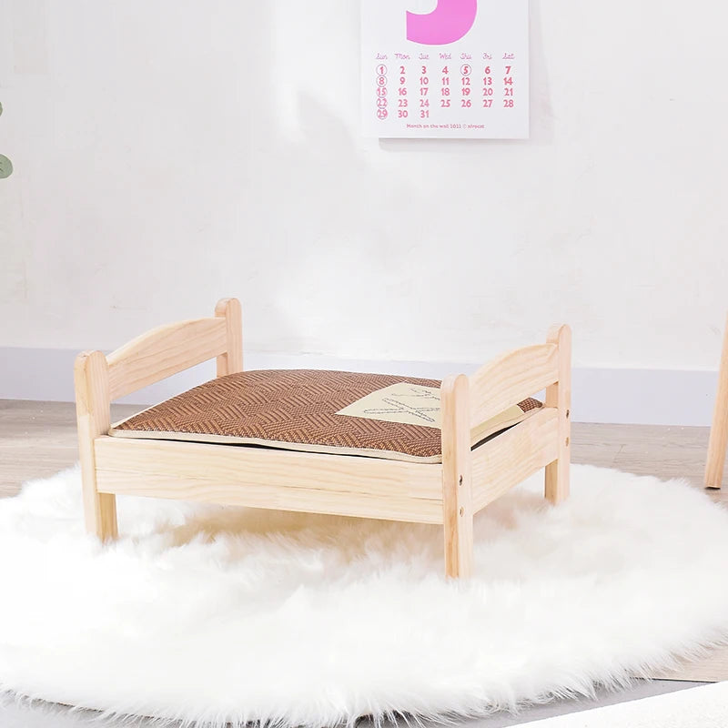 ‌ Haustierbett aus massivem Holz, erhöhtes Katzenhaus mit verdicktem Boden